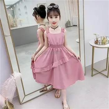 Летнее Новое модное детское Маленькое шифоновое платье принцессы для девочек, детская одежда, платье на эластичных бретелях