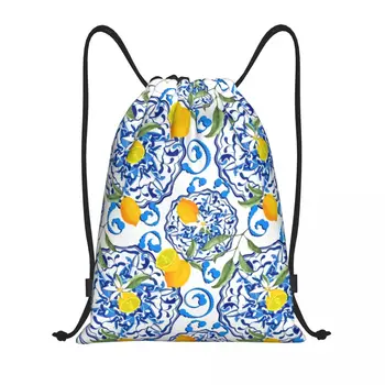 Сумки на шнурке с рисунком лимона и фруктов, портативный спортивный рюкзак для спортзала, Летние рюкзаки для хранения цитрусовых в средиземноморском стиле для тренировок