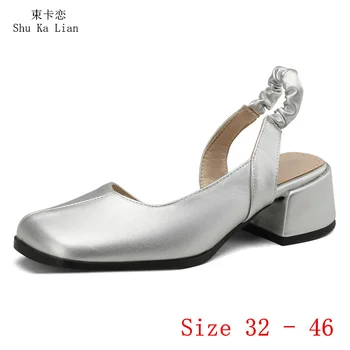 Женские туфли-лодочки на среднем каблуке 4,5 см с ремешком на щиколотке, женские вечерние туфли-оксфорды, маленькие большие размеры 32-46