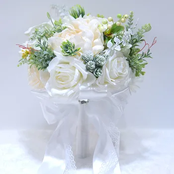 Роза, шелковый цветок, искусственный цветок, свадьба, невеста держит цветы, цветок невесты, белый букет невесты