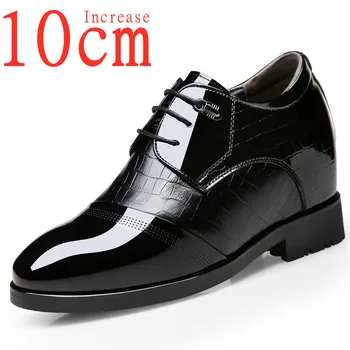 Мужская деловая мужская официальная кожаная обувь из натуральной кожи, увеличенная на 10 см, Внутренняя высота 8 см, невидимый лифт, свадебные туфли