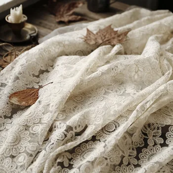 Высококачественные платья из ткани с кружевной сеткой и вышивкой с белыми цветами для женщин 2022, Дизайнерские материалы ручной работы, Скатерть, шторы