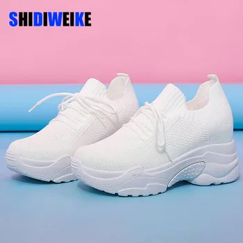 SDWK Белые женские весенние повседневные кроссовки на платформе со скрытым каблуком из дышащей сетки, новая обувь на толстой подошве с круглым носком