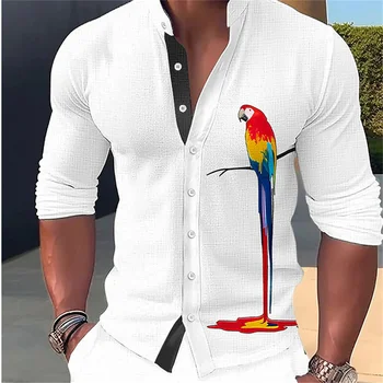 Новая модная мужская однотонная рубашка с длинным рукавом и принтом попугая высокой четкости, простой дизайн, мягкая и удобная ткань, мужской топ