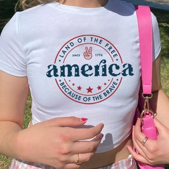 Укороченные топы для Америки, футболка для 4 июля, патриотическая детская футболка, рубашка ко Дню Независимости, женская уличная одежда, укороченные топы в стиле харадзюку с коротким рукавом.