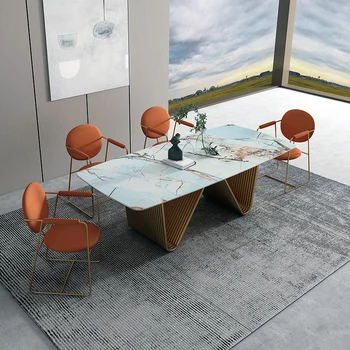 легкий роскошный стол из ярких каменных плит современный простой обеденный стол для небольшой семьи дизайнерский креативный квадратный стол из нержавеющей стали