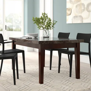 Обеденный стол, 1 шт., деревянные ножки с отделкой эспрессо, столешница из черного мрамора, мебель для столовой