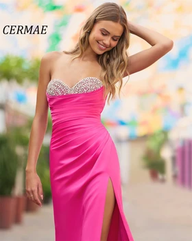 Элегантное шифоновое вечернее платье CERMAE Sheath Fold без бретелек с бриллиантами, розовые вечерние платья для выпускного вечера для женщин 2023 г.