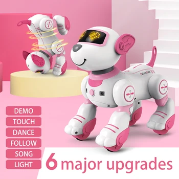Забавный радиоуправляемый робот, электронная собака, трюковая собака, Голосовая команда, Программируемая музыкальная песня с сенсорным управлением, робот-собака, розовые игрушки для девочек в подарок