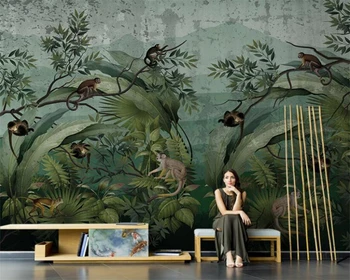 beibehang Индивидуальные современные новые обои ручной росписи акварелью в стиле тропических джунглей в стиле ретро для помещений, обои из папье-маше