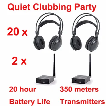 Беспроводные наушники Ultra Low Bass Silent Disco RF - комплект для тихой клубной вечеринки (20 гарнитур + 2 передатчика на расстоянии 500 м)