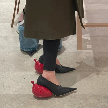 Женские туфли-лодочки с острым носком и воздушным шаром в необычном стиле 2023, модные черные универсальные туфли на высоком каблуке для женщин, весна-лето