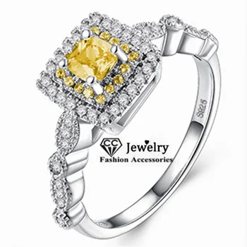 CC Роскошные кольца для женщин серебристого цвета, романтические желтые квадратные украшения принцессы, свадебное обручальное кольцо для новобрачных, бижутерия CC3288