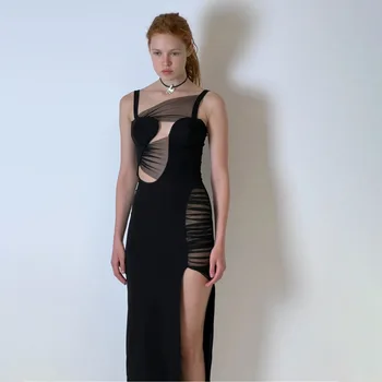 Весеннее модное Сексуальное повседневное облегающее платье без рукавов 2023 Элегантное вечернее платье с обтягивающей сеткой из вискозы