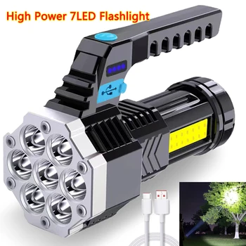 Светодиодный фонарик высокой мощности, мощный USB-перезаряжаемый фонарик, Портативная уличная лампа, встроенный аккумулятор, 7 светодиодных фонарей COB