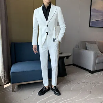 Костюмы из 2 предметов с брюками, роскошные мужские костюмы с поясом, дизайнерский приталенный белый блейзер, свадебное платье для выпускного вечера, мужской повседневный костюм Ternos