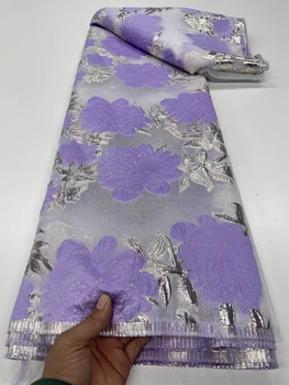 Фиолетовая Парча Жаккардовая ткань Африканская Цветочная Позолота Кружево Дамасский материал Нигерийская цветочная ткань Brocard Tissu 5 ярдов RC21