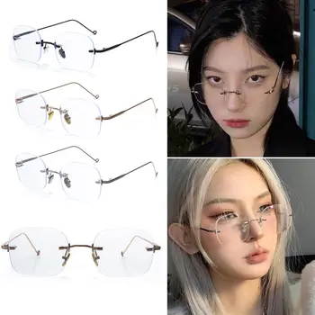 Металлические очки модные ретро квадратные очки без оправы, блокирующие синий свет, прозрачные очки с нулевой диоптрией