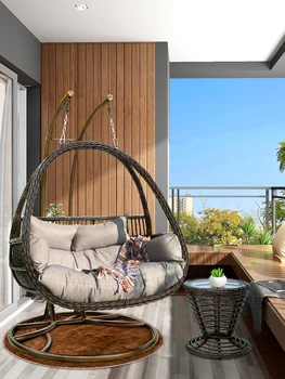 Двойной домашний балкон, ротанговый стул, планер, гамак для ленивого отдыха, Хлорофитум, домашние качели