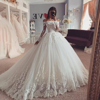 Классическое бальное свадебное платье с вырезом без плеч и изысканной кружевной вышивкой, свадебное платье vestidos de ocasión для официальных мероприятий