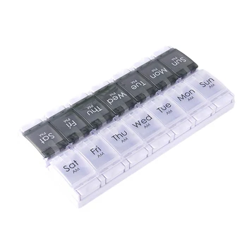 Еженедельный контейнер для таблеток нажимного типа, еженедельная коробка для таблеток, 1ШТ, 2 ряда, ящик для хранения лекарств, 14 отделений, портативный кейс для лекарств