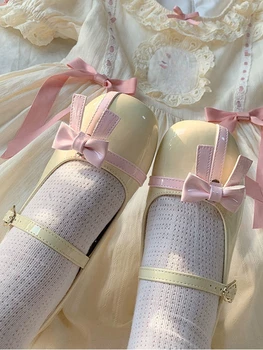 Обувь Lolita Kawaii Mary Janes, женская обувь с бантом в стиле ретро, Однотонная винтажная обувь на круглом каблуке, Женская обувь с ремешком и пряжкой, Повседневная Милая обувь 2023 Лето