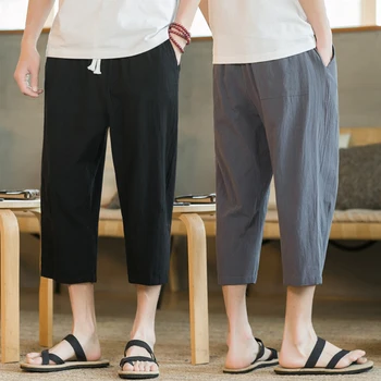 Модные повседневные брюки, мужские льняные свободные брюки, трендовые прямые брюки в корейском стиле, дышащие и удобные, 6 цветов