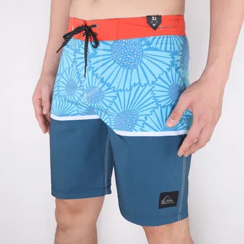 Летние мужские эластичные водонепроницаемые быстросохнущие пляжные брюки с принтом из полиэстера в синюю полоску, микроэластичные шорты для фитнеса