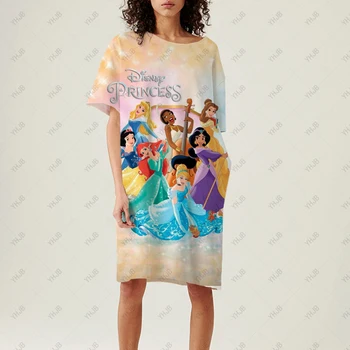 Женское платье-футболка бренда Disney, летнее мини-платье Белоснежки, повседневное длинное платье, женский халат Белоснежки, свободная уличная одежда