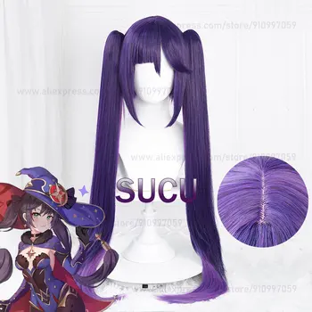 Парик для косплея Mona Game Genshin Impact, парики длиной 80 см, градиентные фиолетовые аниме-парики, Аксессуары для Хэллоуина