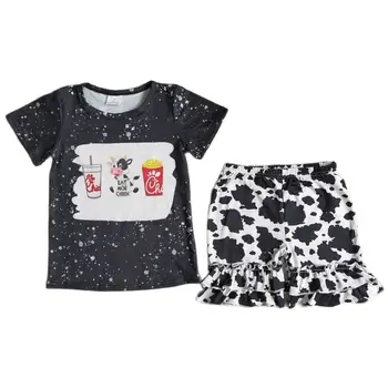 Комплекты детской одежды, Летние черные футболки с мультяшным принтом, Топы и шорты, комплекты из 2 предметов для детей, повседневная одежда, костюмы