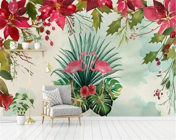 Обои Beibehang на заказ, нарисованные вручную тропическим растением фламинго, фон для телевизора, Гостиная, спальня, фрески, 3D обои