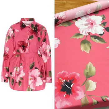 Бренд 2023 High Definition Pure Cotton Розовое платье-рубашка с цветочным узором Хлопчатобумажная ткань с высоким содержанием хлопчатобумажной ткани Женское платье Ткань