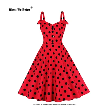 Хлопковое платье на подтяжках в стиле ретро, Летнее женское модное вечернее Тонкое платье в красный горошек, сложенное платье Миди трапециевидной формы VD3177 S-XXL