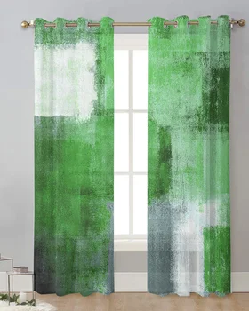 Картина маслом Абстрактный геометрический зеленый Спальня Прозрачные шторы на окне Гостиная Тюлевые шторы Вуалевые шторы для кухни отеля