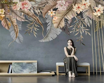 обои beibehang для гостиной на заказ Обои Nordic flower plant leaf настенная роспись на фоне телевизора papel de parede
