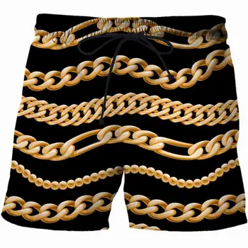 Новые мужские/ женские роскошные пляжные шорты с 3D принтом из золотой пеньковой веревки Повседневные пляжные шорты harajuku Дышащий Купальник черные брюки