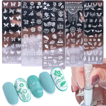 Изображение весеннего листа, пластины для тиснения ногтей, Переводной лак, печать для ногтей, Трафаретная форма, пластины для тиснения ногтей, Маникюр GLSTZN01-12-1