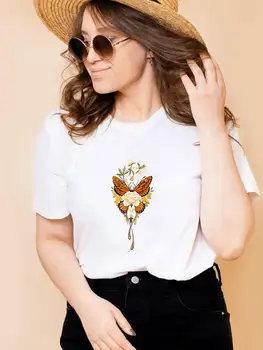 Милая одежда 90-х с цветком и бабочкой, Летняя футболка с коротким рукавом и модным принтом, Женские повседневные футболки с графическим рисунком, Женская одежда