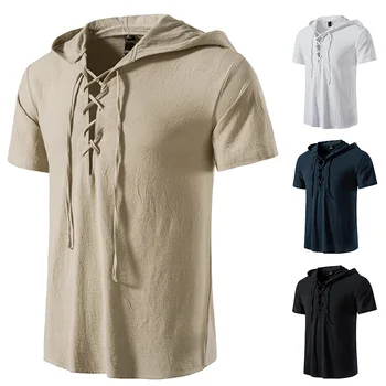 Мужская повседневная блузка, рубашка, топы, футболка с коротким рукавом, рубашка с капюшоном, Винтажные пиратские рубашки