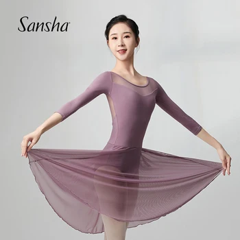 Sansha 2022 Новое женское танцевальное трико со средним рукавом и юбкой средней Длины, Балетная танцевальная одежда 53BA1009P