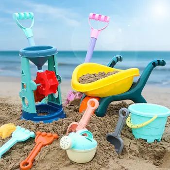 Пластиковый Замок из песка, Детские Пляжные игрушки, Ведро для воды, Лопата, Тележка для песочницы, Летняя Тележка, комплект для детей, девочки, Мальчики, малыши.
