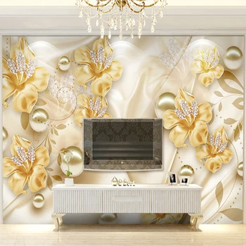 Пользовательские фрески 3D Стерео Золотые Цветы Ювелирные изделия с бриллиантами Фотообои Ткань для стен Фон для дивана в гостиной Фреска домашнего декора