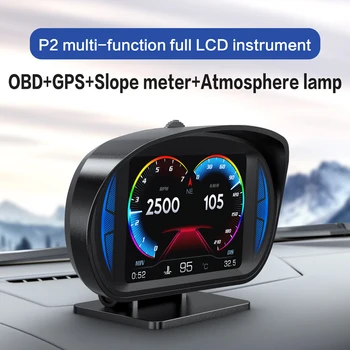 Автомобильный HUD Двойная система OBD2 GPS Hud Головной дисплей Цифровой Спидометр с сигнализацией о превышении скорости Напряжение Предупреждение об усталости водителя