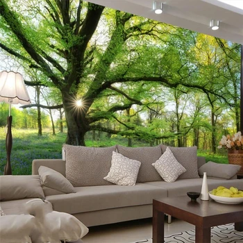 wellyu Свежий солнечный свет лесные деревья красивые пейзажи стены на заказ большая фреска зеленые обои papel de parede para quarto