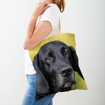 Повседневная женская сумка для покупок с черной лабрадорской собакой, милые холщовые сумки для покупок с домашними животными, двусторонняя дорожная сумка-тоут