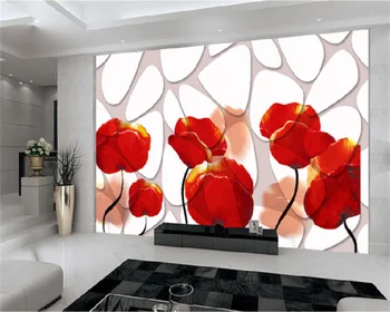 Papel De Parede 3D Фэнтезийная Мода Красный Цветок В Помещении Гостиная ТВ Фон Стены Домашнее Украшение Фреска Обои Papier Peint
