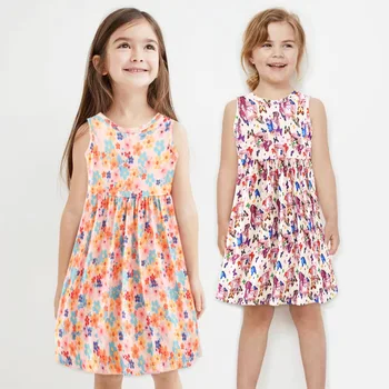 Новое платье без рукавов с цветочным принтом для маленьких девочек, детское летнее платье принцессы с бантом
