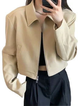 Весенняя новая женская куртка-бомбер на молнии, короткое базовое пальто с отложным воротником, женская уличная одежда 2023, свободные женские куртки-топы