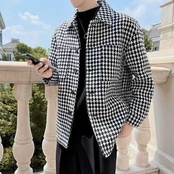 Новая брендовая одежда, мужская Осенне-зимняя высококачественная повседневная свободная куртка в клетку, модное пальто с карманом на лацкане, S-3XL
